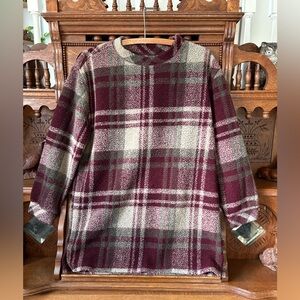 Woolrich Burgundy and Gray Fleece Plaid Sweater size small